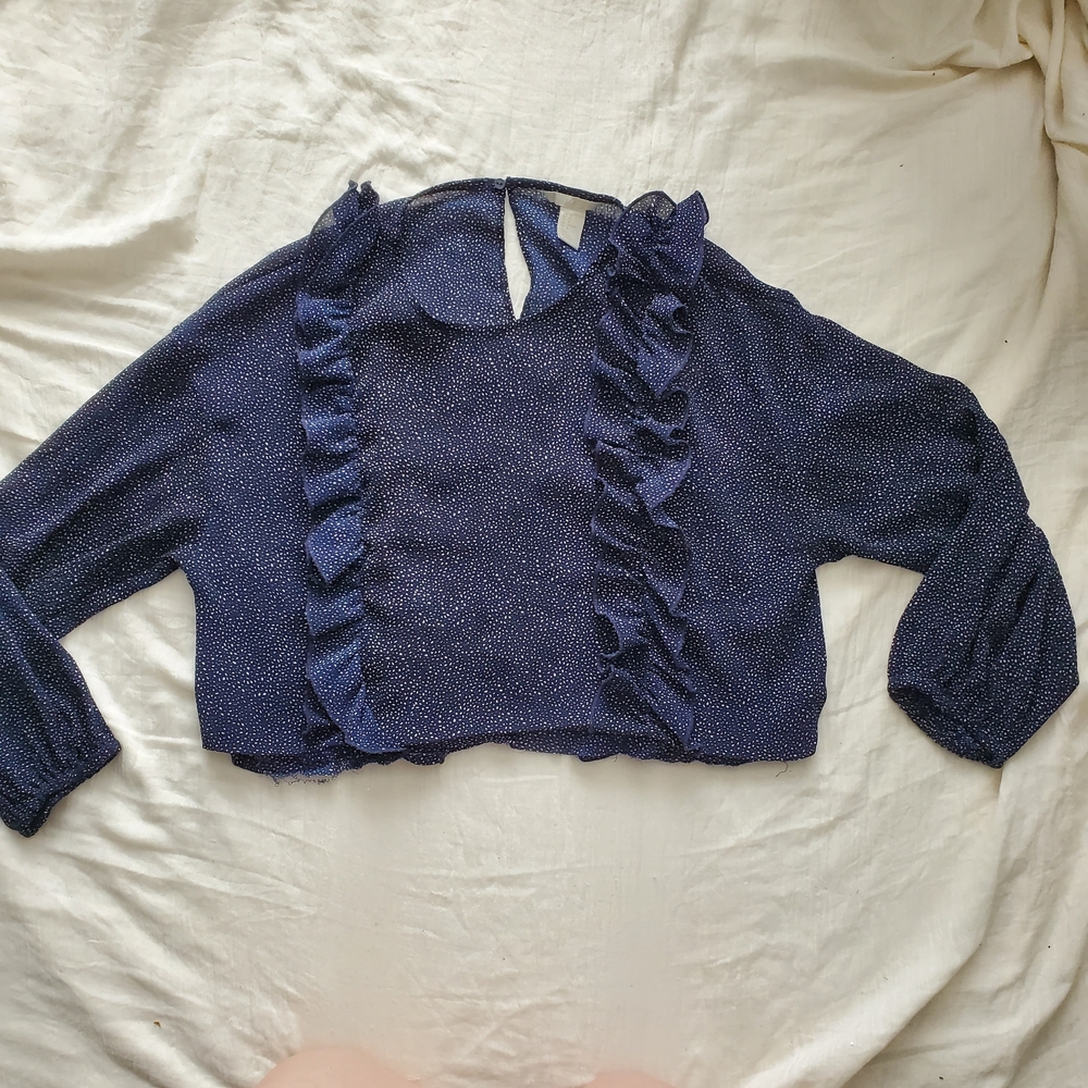 H&M Navy Ruffle Blouse - Picture 2 of 11